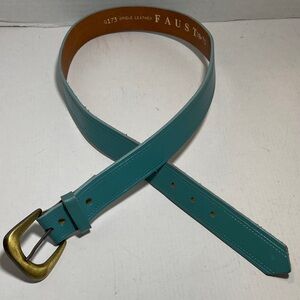 Vintage Teal Bridle Leather Belt with Brass Buckle NWOT